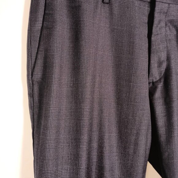 Banana Republic Mens Slim Fit Wool Dress Pants 33x30 Blue Check Flat Front - Picture 3 of 11